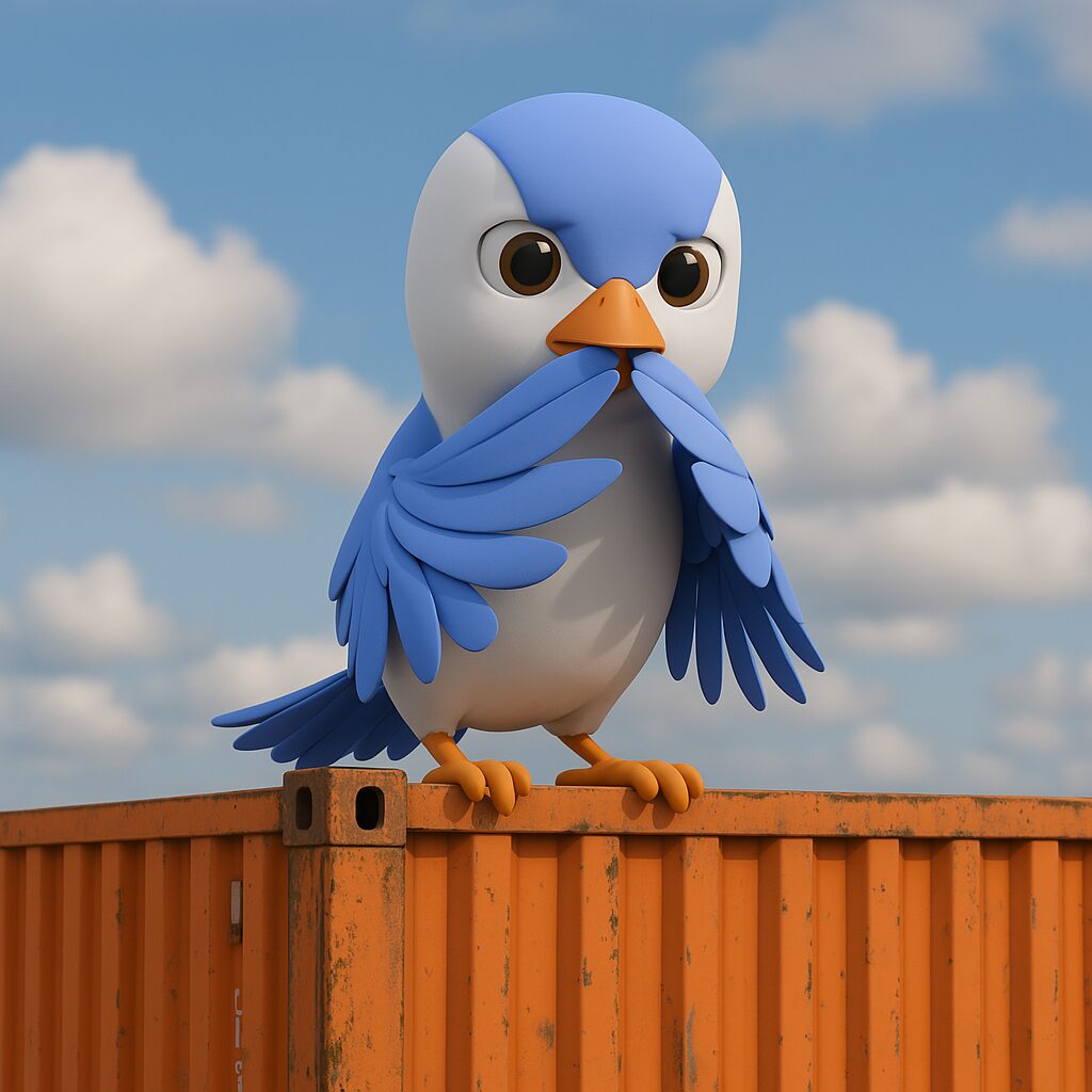 Artie stood on a freight container looking worried
