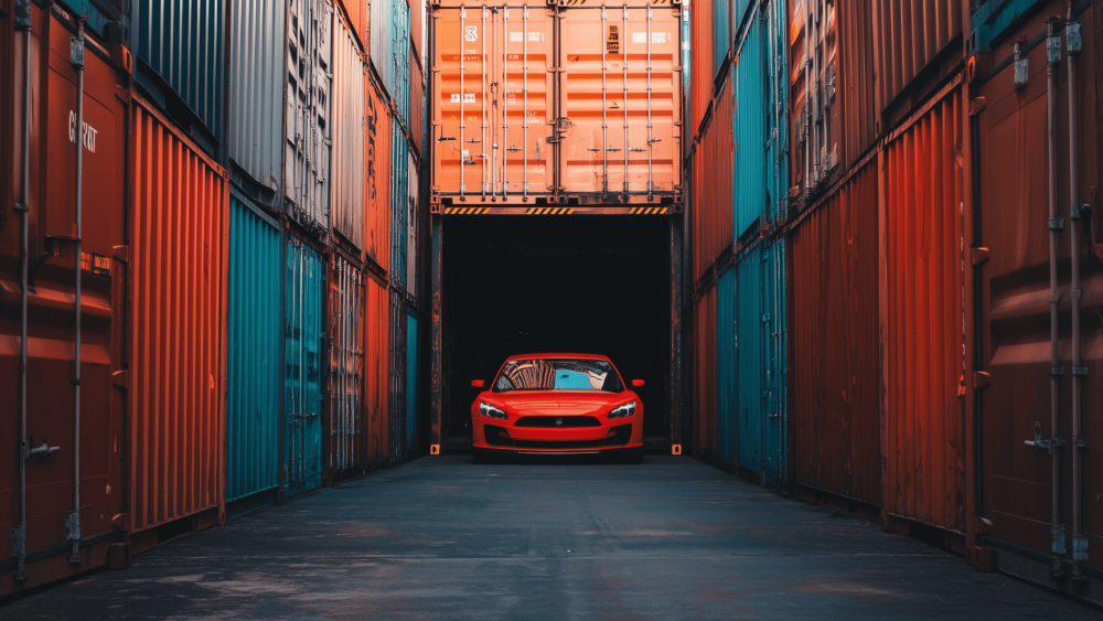 Red car inside container